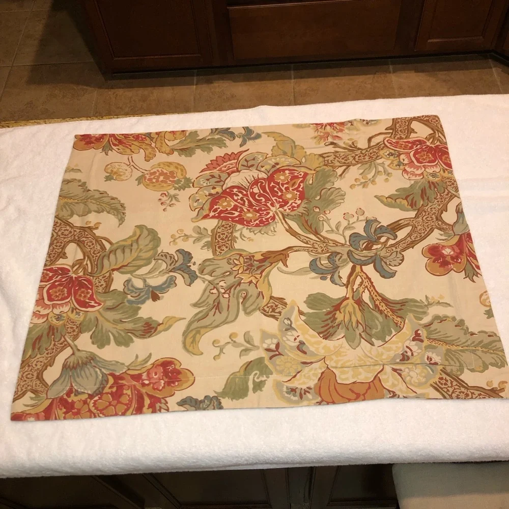 Pottery Barn Floral Standard Pillow Shams Set of Two, Tan with Floral Print, EUC